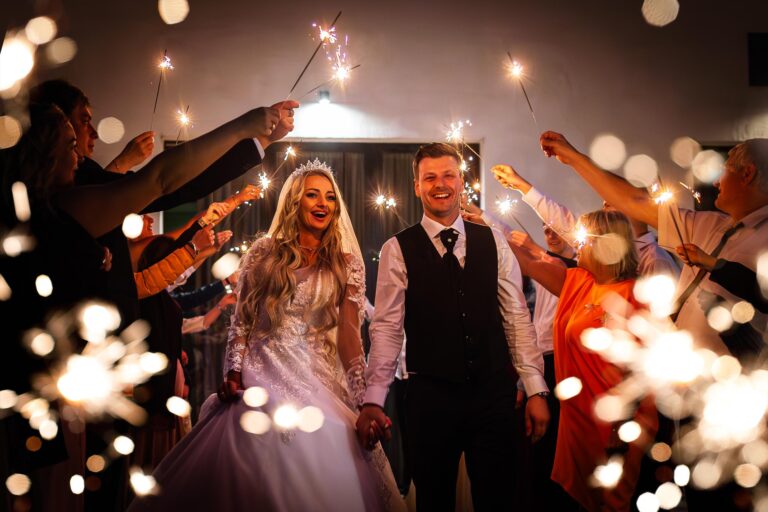 Photo of Sparkler exit at the end of the wedding day